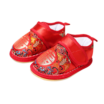 Dječje tradicionalne cipele od brokata, Velcro kopčanje, Wufu uzorak, višeslojna potplat (tkanina + guma), retro stil