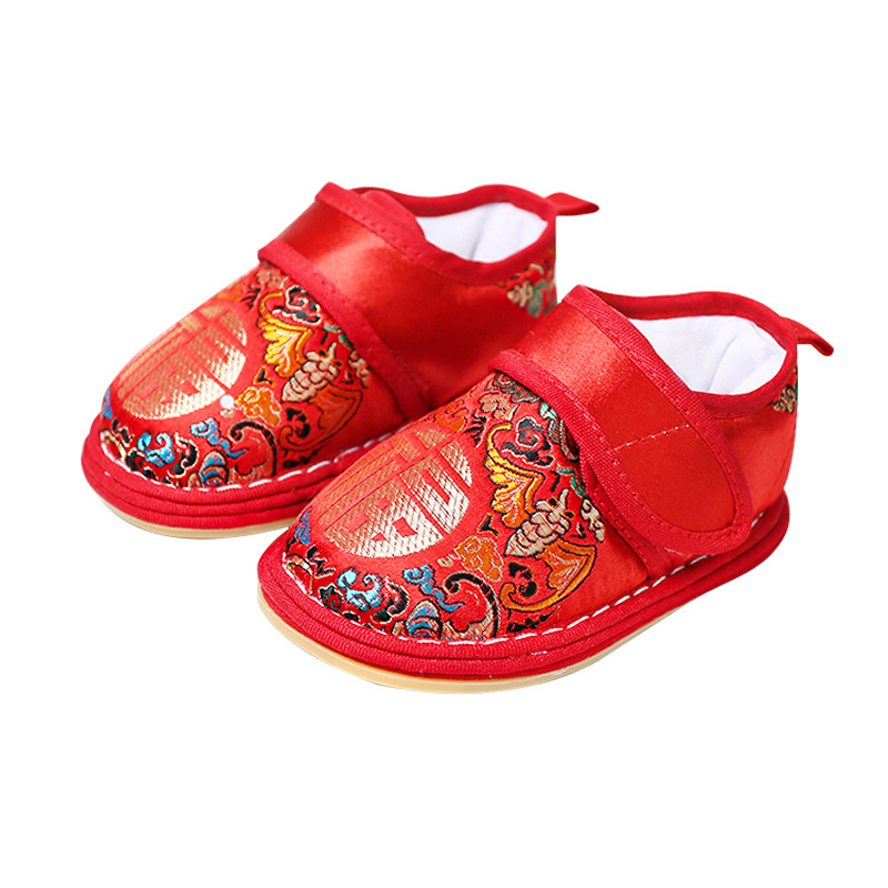 Dječje tradicionalne cipele od brokata, Velcro kopčanje, Wufu uzorak, višeslojna potplat (tkanina + guma), retro stil