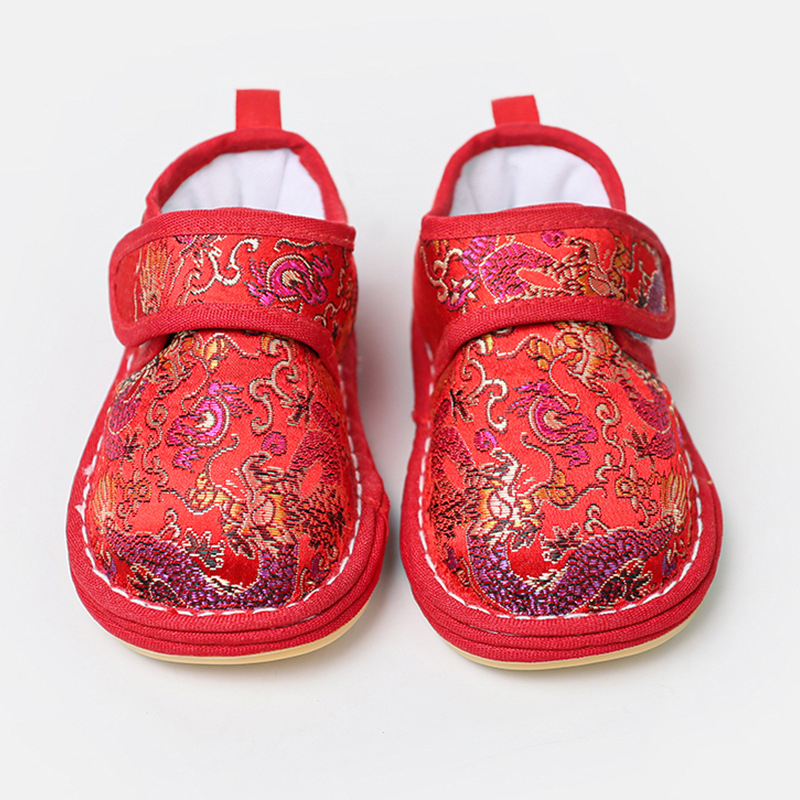 Dječje tradicionalne cipele od brokata, Velcro kopčanje, Wufu uzorak, višeslojna potplat (tkanina + guma), retro stil