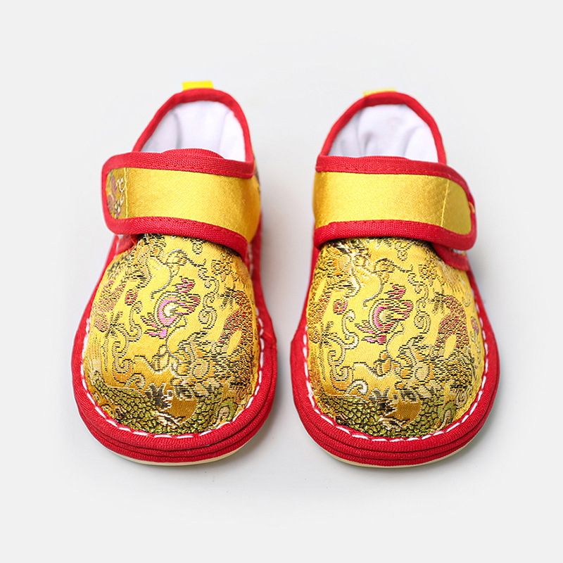 Dječje tradicionalne cipele od brokata, Velcro kopčanje, Wufu uzorak, višeslojna potplat (tkanina + guma), retro stil