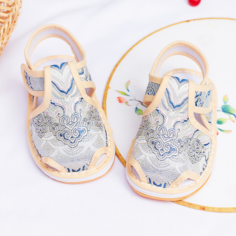 Nove unisex sandale za bebe u etničkom stilu, gornji dio od tkanine, potplat od tkanine i gume, lagane, prozračne, s Velcro zatvaračem