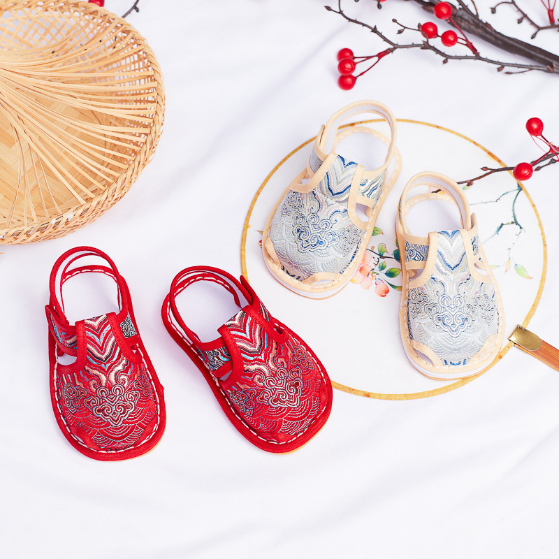 Nove unisex sandale za bebe u etničkom stilu, gornji dio od tkanine, potplat od tkanine i gume, lagane, prozračne, s Velcro zatvaračem