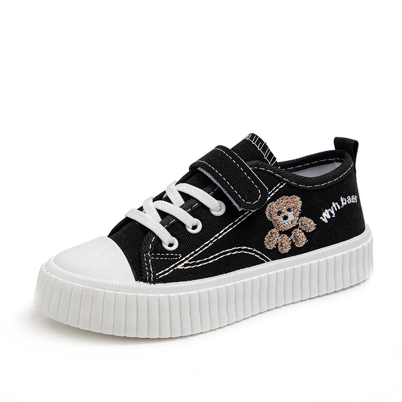 Dječje platnene tenisice s motivom medvjeda, unisex s Velcro zatvaračem, bijele, prozračne, udobne za školu