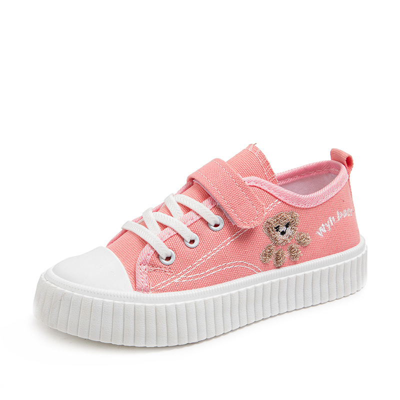 Dječje platnene tenisice s motivom medvjeda, unisex s Velcro zatvaračem, bijele, prozračne, udobne za školu