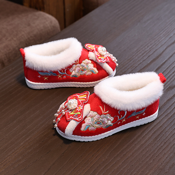 Djevojčice: Zimske čizme u etničkom stilu od brušene kože s pliš unutrašnjošću, Hanfu vezeno, potplat od telećeg tetiva