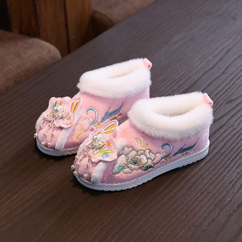 Djevojčice: Zimske čizme u etničkom stilu od brušene kože s pliš unutrašnjošću, Hanfu vezeno, potplat od telećeg tetiva