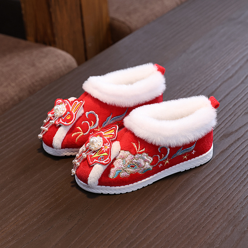 Djevojčice: Zimske čizme u etničkom stilu od brušene kože s pliš unutrašnjošću, Hanfu vezeno, potplat od telećeg tetiva