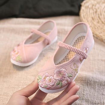 Dječje tenisice s nacionalnim stilom i cvjetnom izšivkom, gornji materijal od pamuka, kopča, za djevojčice 4–6 godina