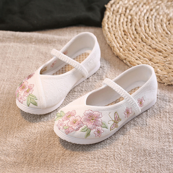 Dječje tenisice s nacionalnim stilom i cvjetnom izšivkom, gornji materijal od pamuka, kopča, za djevojčice 4–6 godina