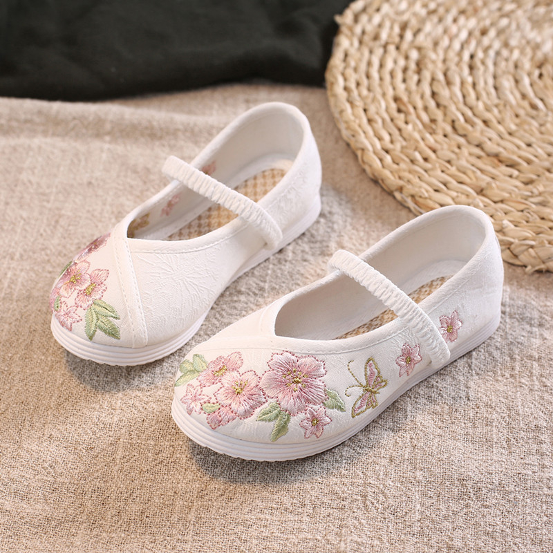 Dječje tenisice s nacionalnim stilom i cvjetnom izšivkom, gornji materijal od pamuka, kopča, za djevojčice 4–6 godina