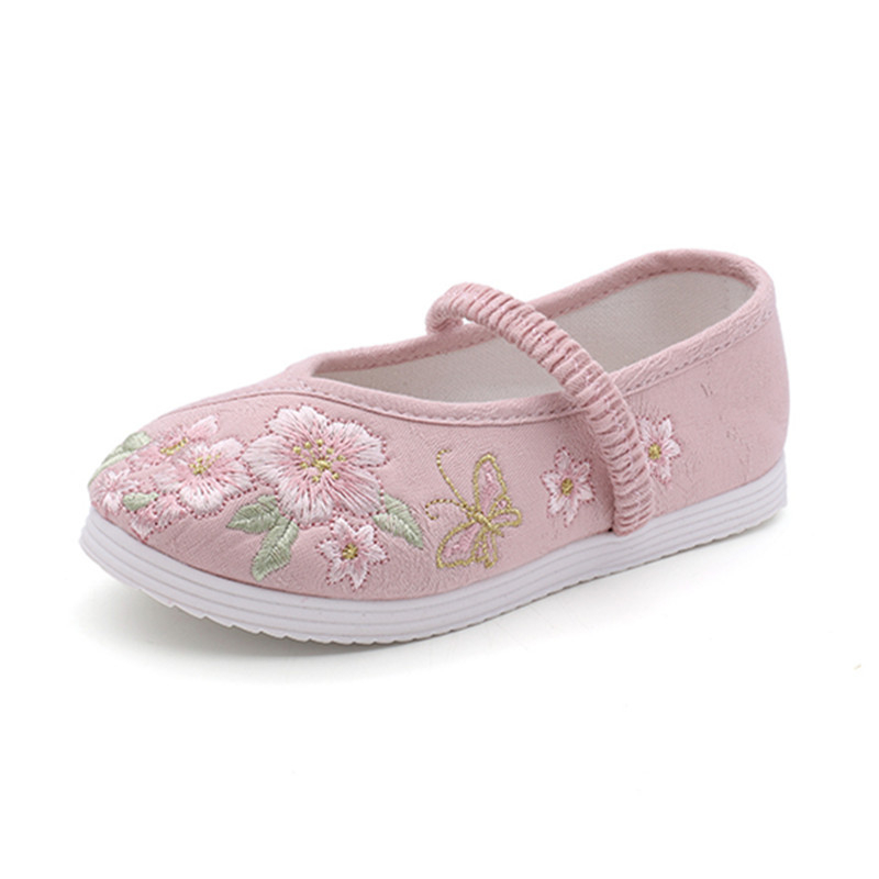 Dječje tenisice s nacionalnim stilom i cvjetnom izšivkom, gornji materijal od pamuka, kopča, za djevojčice 4–6 godina