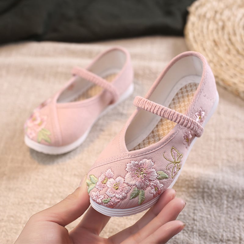 Dječje tenisice s nacionalnim stilom i cvjetnom izšivkom, gornji materijal od pamuka, kopča, za djevojčice 4–6 godina