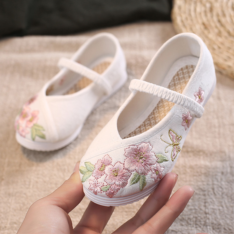 Dječje tenisice s nacionalnim stilom i cvjetnom izšivkom, gornji materijal od pamuka, kopča, za djevojčice 4–6 godina