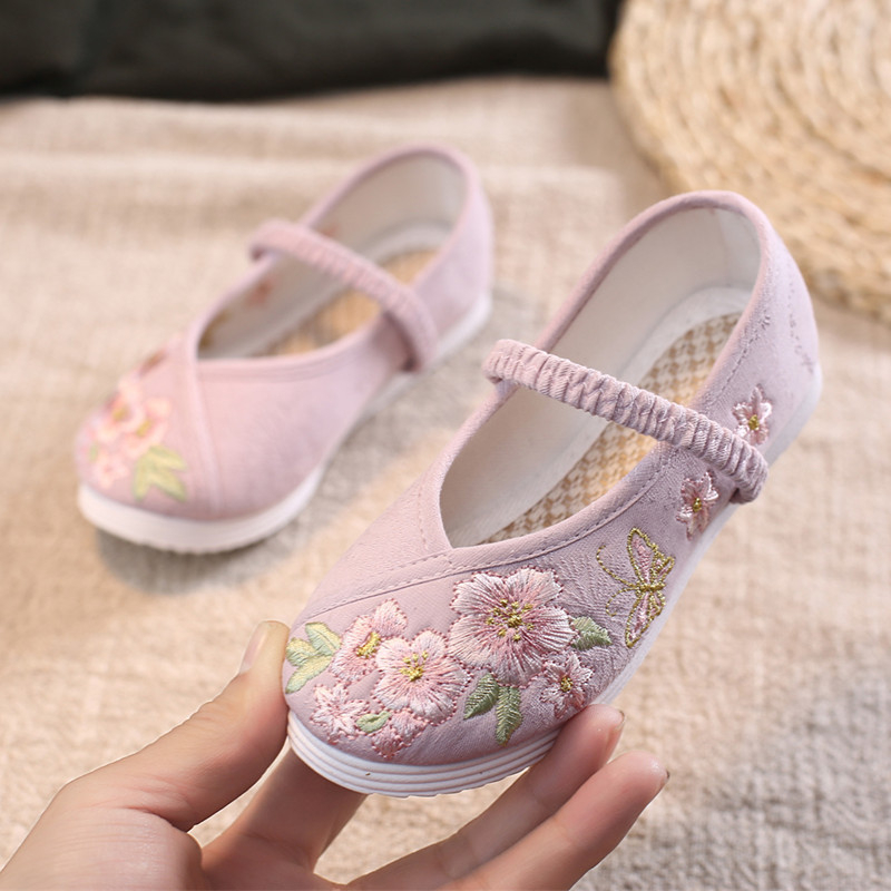 Dječje tenisice s nacionalnim stilom i cvjetnom izšivkom, gornji materijal od pamuka, kopča, za djevojčice 4–6 godina