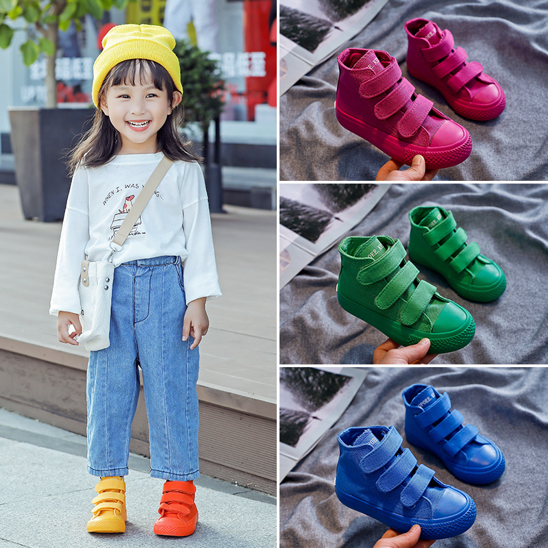 Dječje bijele platnene tenisice s Velcro zatvaračem, visoke, unisex, korejski stil, 2026