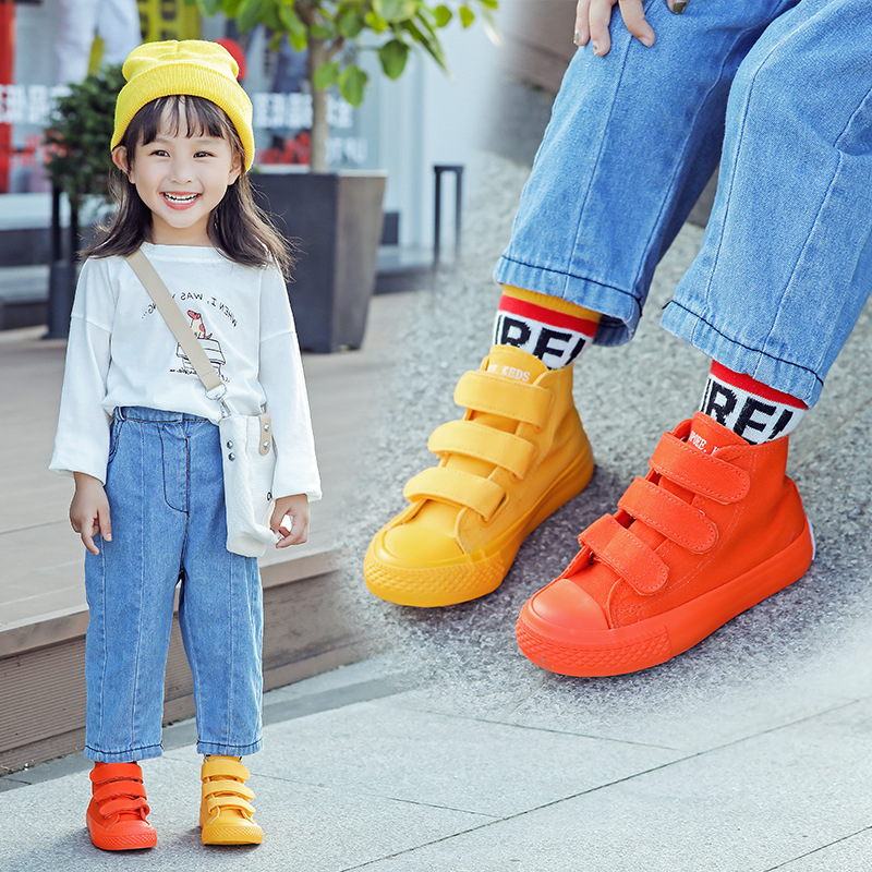 Dječje bijele platnene tenisice s Velcro zatvaračem, visoke, unisex, korejski stil, 2026