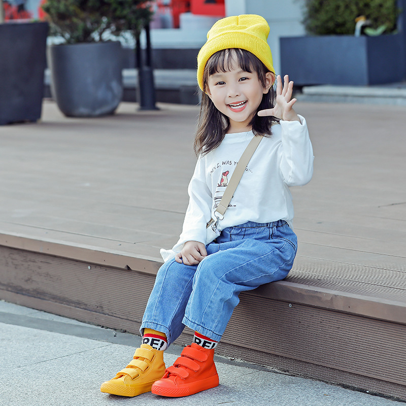 Dječje bijele platnene tenisice s Velcro zatvaračem, visoke, unisex, korejski stil, 2026