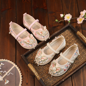 Cipele s izvezom za djevojčice, stil princeze, nacionalni vjetar; gornji dio od pamuka, podstava od tkanine, đon TPР, jednodijelne cipele za djecu 1–12 godina, proljeće 2024