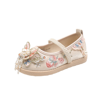 Cipele s izvezom za djevojčice, stil princeze, nacionalni vjetar; gornji dio od pamuka, podstava od tkanine, đon TPР, jednodijelne cipele za djecu 1–12 godina, proljeće 2024