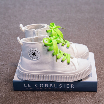 Παιδικά μεσαίου ύψους καμβά sneakers με πλαϊνό φερμουάρ, σε Κορεατικού στιλ, κατάλληλα για Τρέξιμο