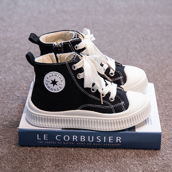 Παιδικά μεσαίου ύψους καμβά sneakers με πλαϊνό φερμουάρ, σε Κορεατικού στιλ, κατάλληλα για Τρέξιμο