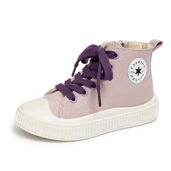 Παιδικά μεσαίου ύψους καμβά sneakers με πλαϊνό φερμουάρ, σε Κορεατικού στιλ, κατάλληλα για Τρέξιμο