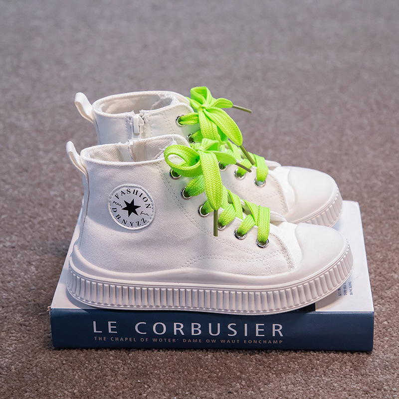 Παιδικά μεσαίου ύψους καμβά sneakers με πλαϊνό φερμουάρ, σε Κορεατικού στιλ, κατάλληλα για Τρέξιμο