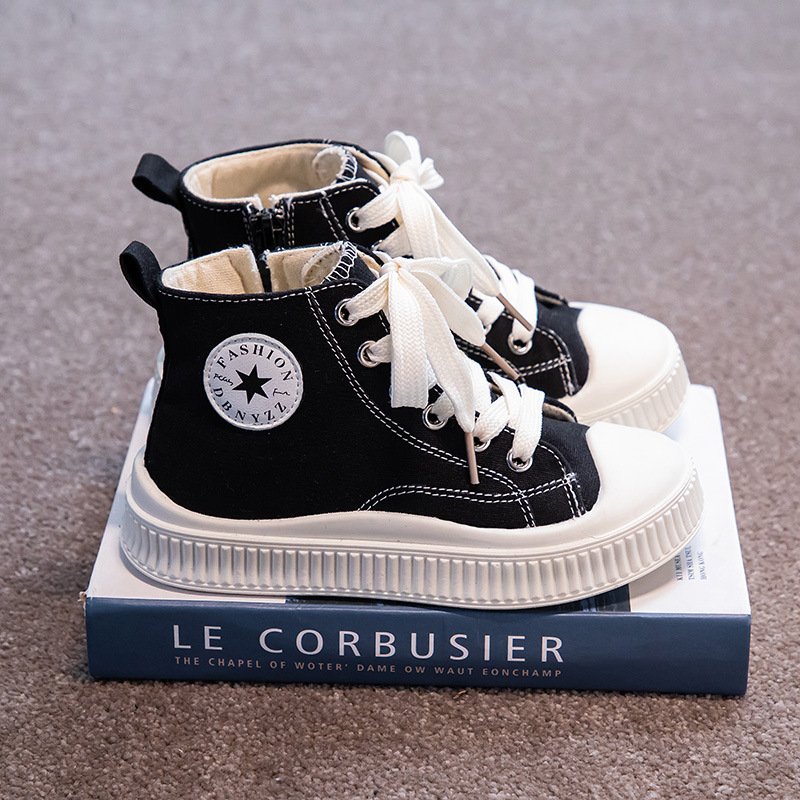 Παιδικά μεσαίου ύψους καμβά sneakers με πλαϊνό φερμουάρ, σε Κορεατικού στιλ, κατάλληλα για Τρέξιμο