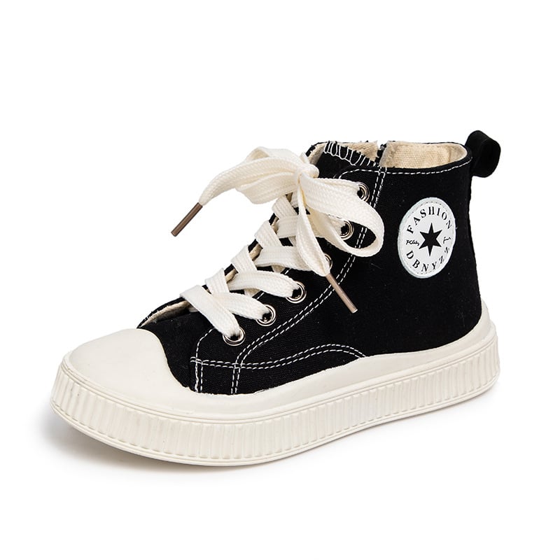 Παιδικά μεσαίου ύψους καμβά sneakers με πλαϊνό φερμουάρ, σε Κορεατικού στιλ, κατάλληλα για Τρέξιμο