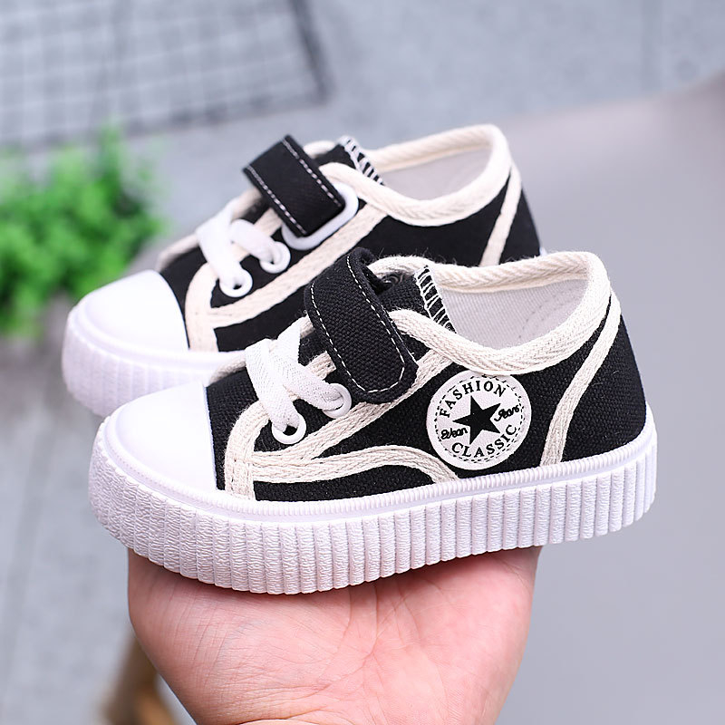 Pantofi copii din canvas cu Velcro, model dungat, 1–3 ani