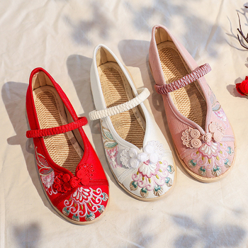 Dječje Hanfu cipele za djevojčice - gornji dio od pamuka, elastično zatvaranje, laneni ulošak, gumeni potplat, nacionalni stil