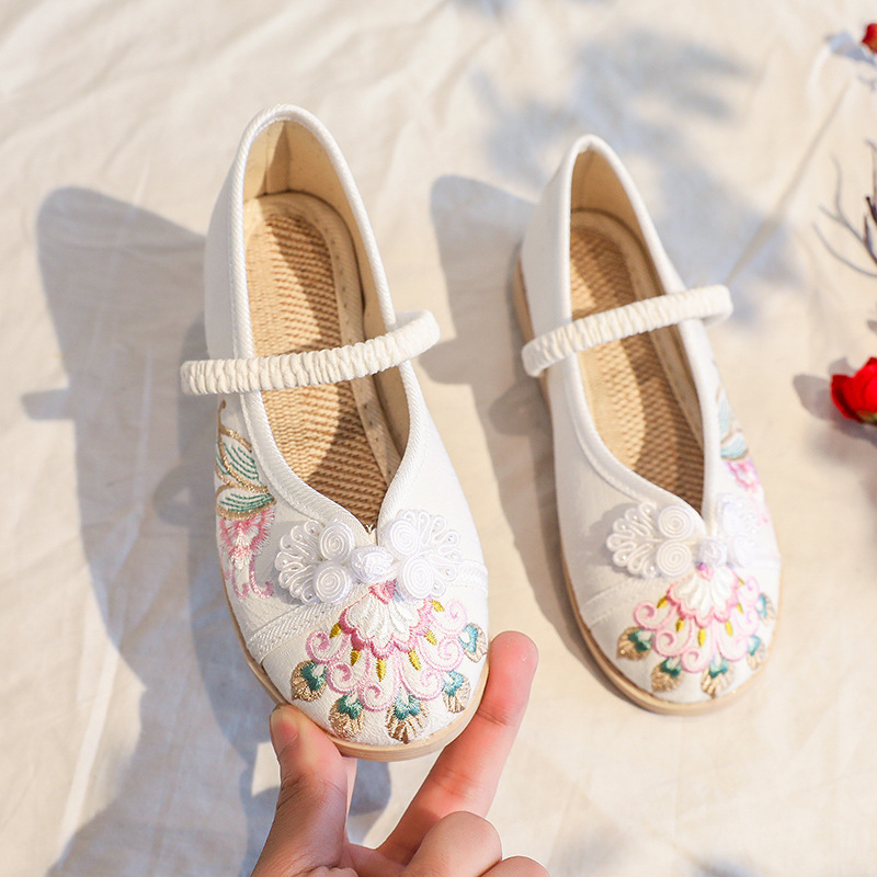 Dječje Hanfu cipele za djevojčice - gornji dio od pamuka, elastično zatvaranje, laneni ulošak, gumeni potplat, nacionalni stil