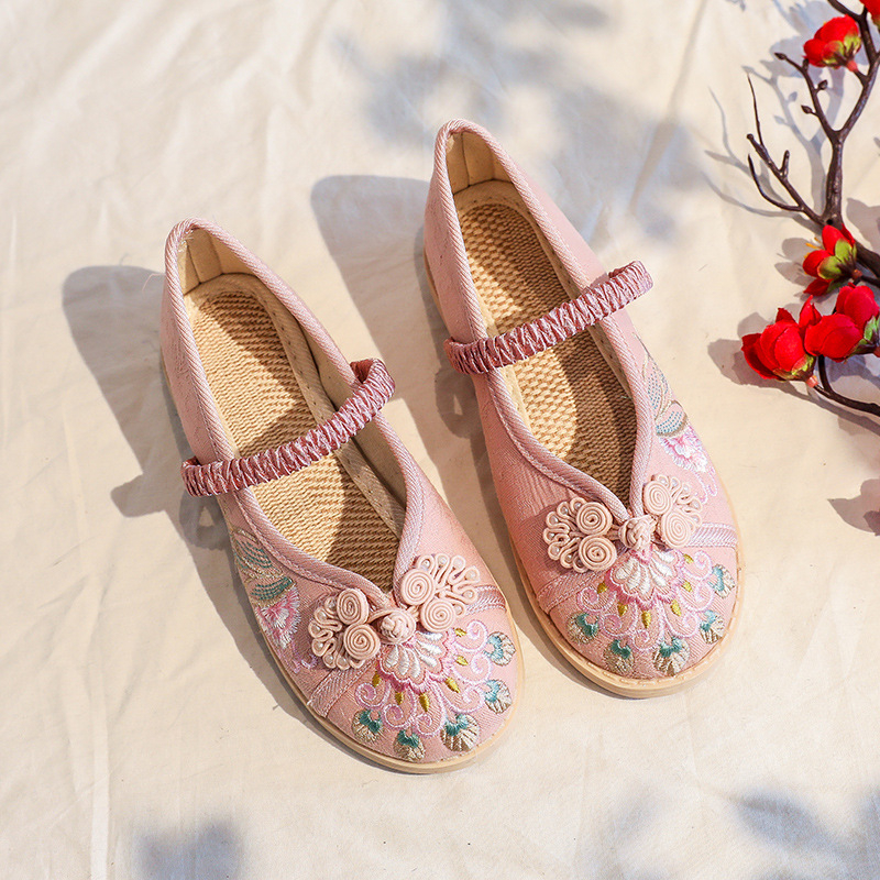 Dječje Hanfu cipele za djevojčice - gornji dio od pamuka, elastično zatvaranje, laneni ulošak, gumeni potplat, nacionalni stil