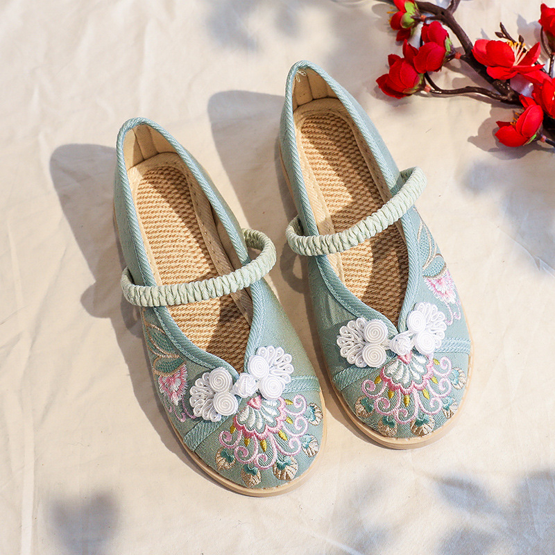 Dječje Hanfu cipele za djevojčice - gornji dio od pamuka, elastično zatvaranje, laneni ulošak, gumeni potplat, nacionalni stil