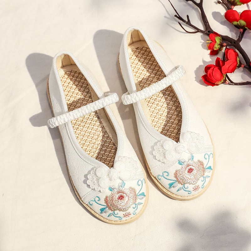 Dječje Hanfu cipele za djevojčice - gornji dio od pamuka, elastično zatvaranje, laneni ulošak, gumeni potplat, nacionalni stil