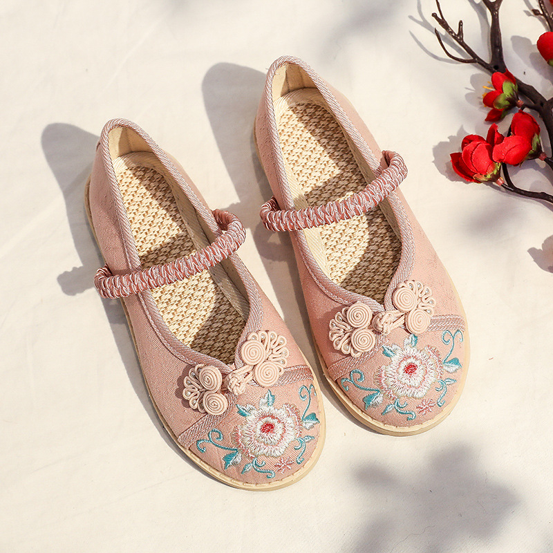 Dječje Hanfu cipele za djevojčice - gornji dio od pamuka, elastično zatvaranje, laneni ulošak, gumeni potplat, nacionalni stil