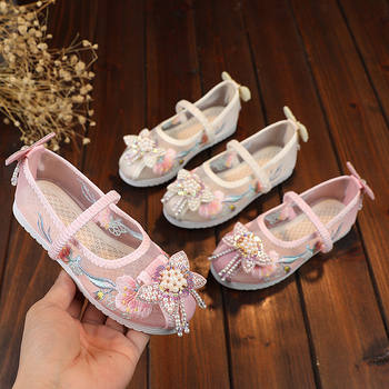 Hanfu cipele s vezom za djevojčice, nacionalni stil (gornji dio: mreža; unutarnji dio: mreža; ulošak: tkanina; potplat: goveđa tetiva; uzrast: 2–10 godina)