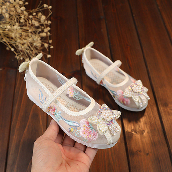 Hanfu cipele s vezom za djevojčice, nacionalni stil (gornji dio: mreža; unutarnji dio: mreža; ulošak: tkanina; potplat: goveđa tetiva; uzrast: 2–10 godina)