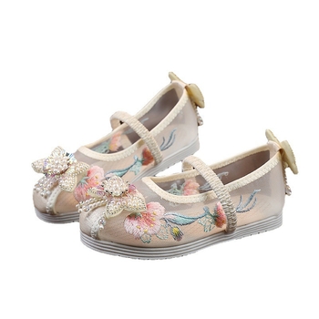 Hanfu cipele s vezom za djevojčice, nacionalni stil (gornji dio: mreža; unutarnji dio: mreža; ulošak: tkanina; potplat: goveđa tetiva; uzrast: 2–10 godina)