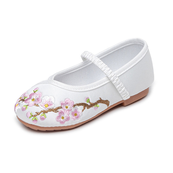 Dječje Hanfu cipele, etničke izvezeni platnene cipele (satenski gornji dio; zatvaranje gumicom; potplat od teleće tetive)