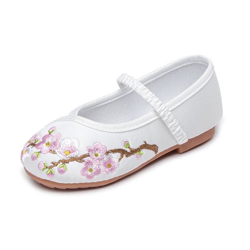 Dječje Hanfu cipele, etničke izvezeni platnene cipele (satenski gornji dio; zatvaranje gumicom; potplat od teleće tetive)