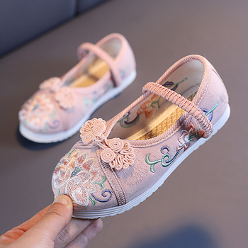 Pantofi fete cu stil etnic și broderie, pantofi unici, partea superioară din țesătură de bumbac, talpă din cauciuc, bandă elastică, pentru vârste 1-16 ani