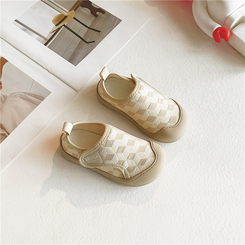 Gyermekeknek vászoncipő, puha talp, lélegző, csúszásmentes, Velcro-zár, kockás mintázat