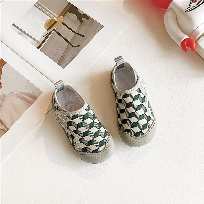 Gyermekeknek vászoncipő, puha talp, lélegző, csúszásmentes, Velcro-zár, kockás mintázat