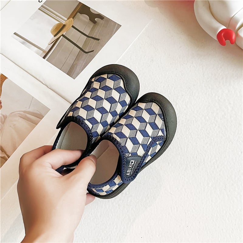 Gyermekeknek vászoncipő, puha talp, lélegző, csúszásmentes, Velcro-zár, kockás mintázat