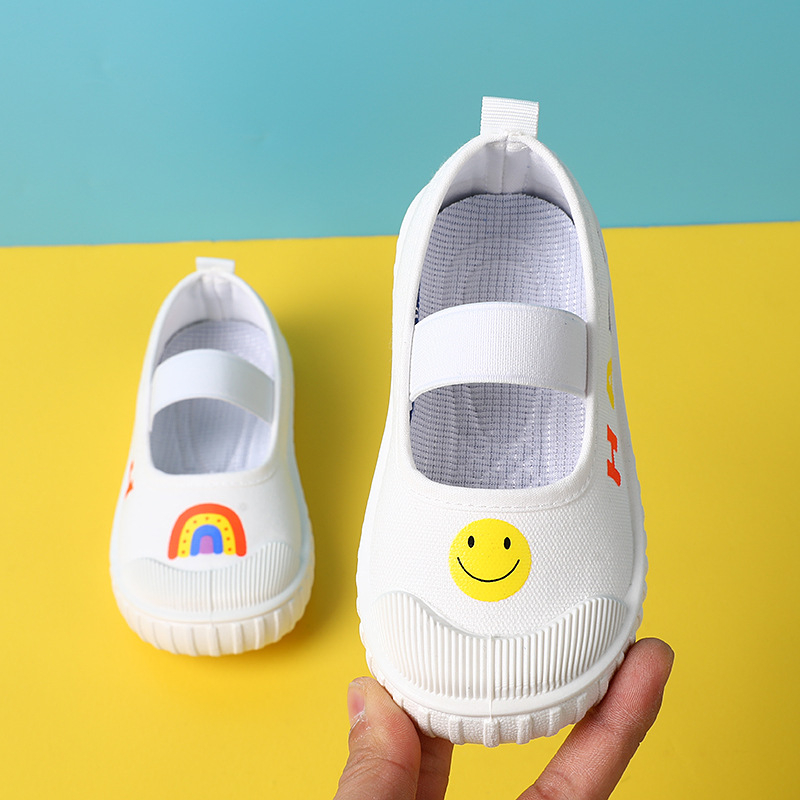 Pantofi de interior pentru grădiniță din pânză, slip-on cu bandă elastică, talpă PVC, respirabili, stil lejer