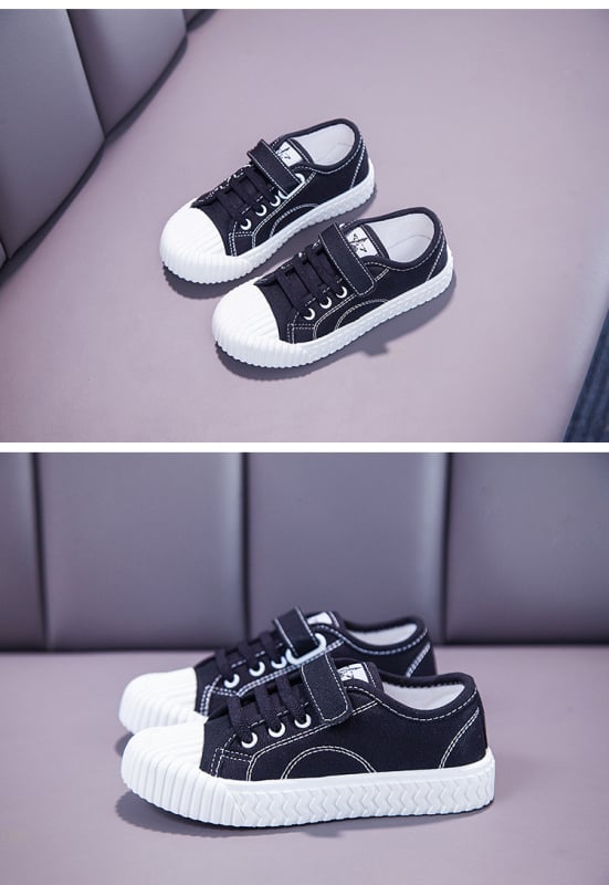 Unisex bijele platnene tenisice za djecu, korejskog stila, prozračne, niski gornji dio, Velcro zatvarač, gumeni đon, vafl đon, proljeće-jesen