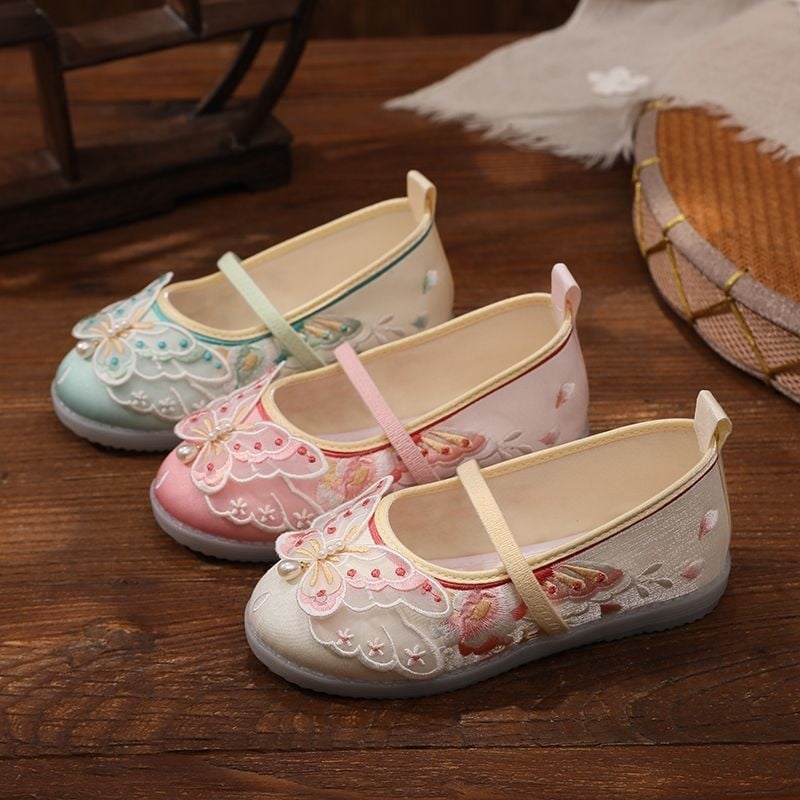 Gyerek Hanfu cipő - kézzel készült vászoncipő, etnikus stílus, pamut felsőrész, textil belső, tavasz 2025