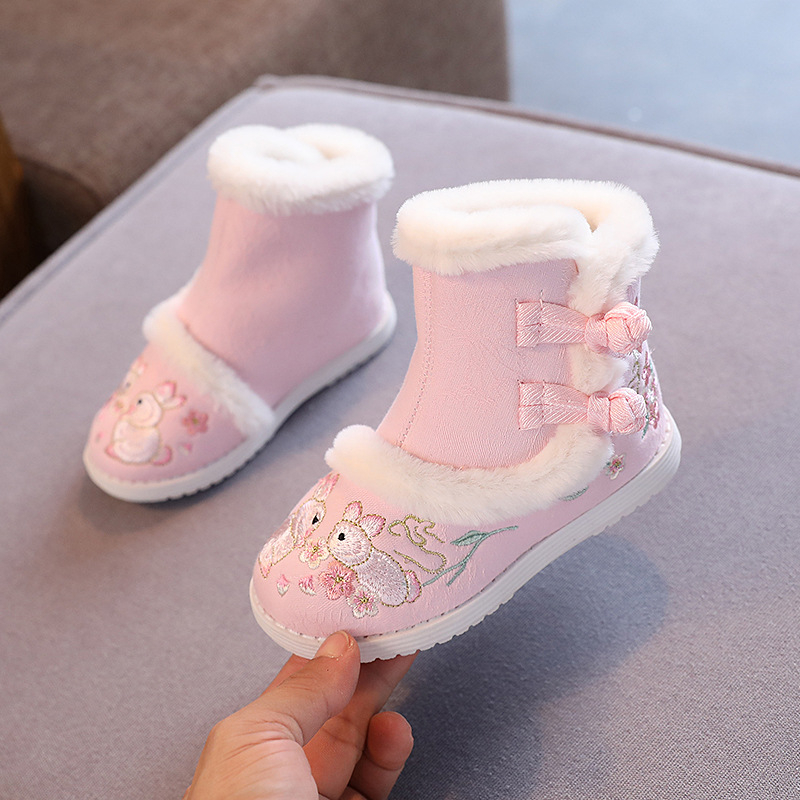 Lányoknak készült csizma 4–12 éveseknek | Pamut felsőrész, plüss belső talp, gumírozott talp, etnikai stílus