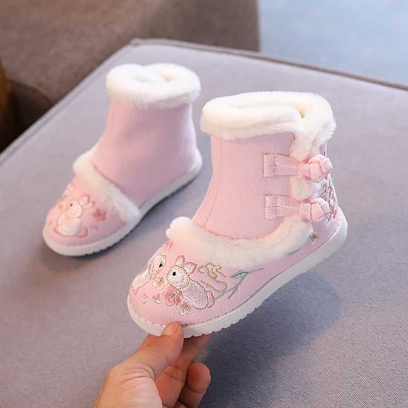 Lányoknak készült csizma 4–12 éveseknek | Pamut felsőrész, plüss belső talp, gumírozott talp, etnikai stílus